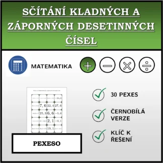 Pexeso: Sčítání kladných a záporných desetinných čísel