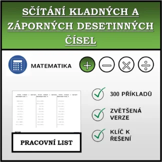 Pracovní list: Sčítání kladných a záporných desetinných čísel