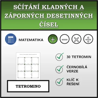 Tetromino: Sčítání kladných a záporných desetinných čísel