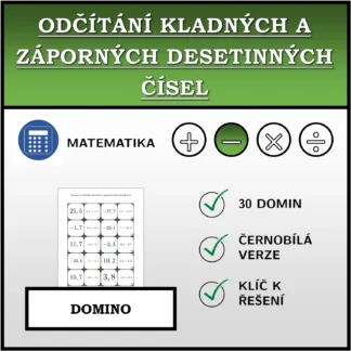 Domino: Odčítání kladných a záporných desetinných čísel