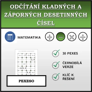 Pexeso: Odčítání kladných a záporných desetinných čísel