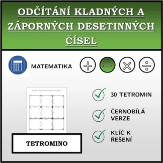 Tetromino: Odčítání kladných a záporných desetinných čísel