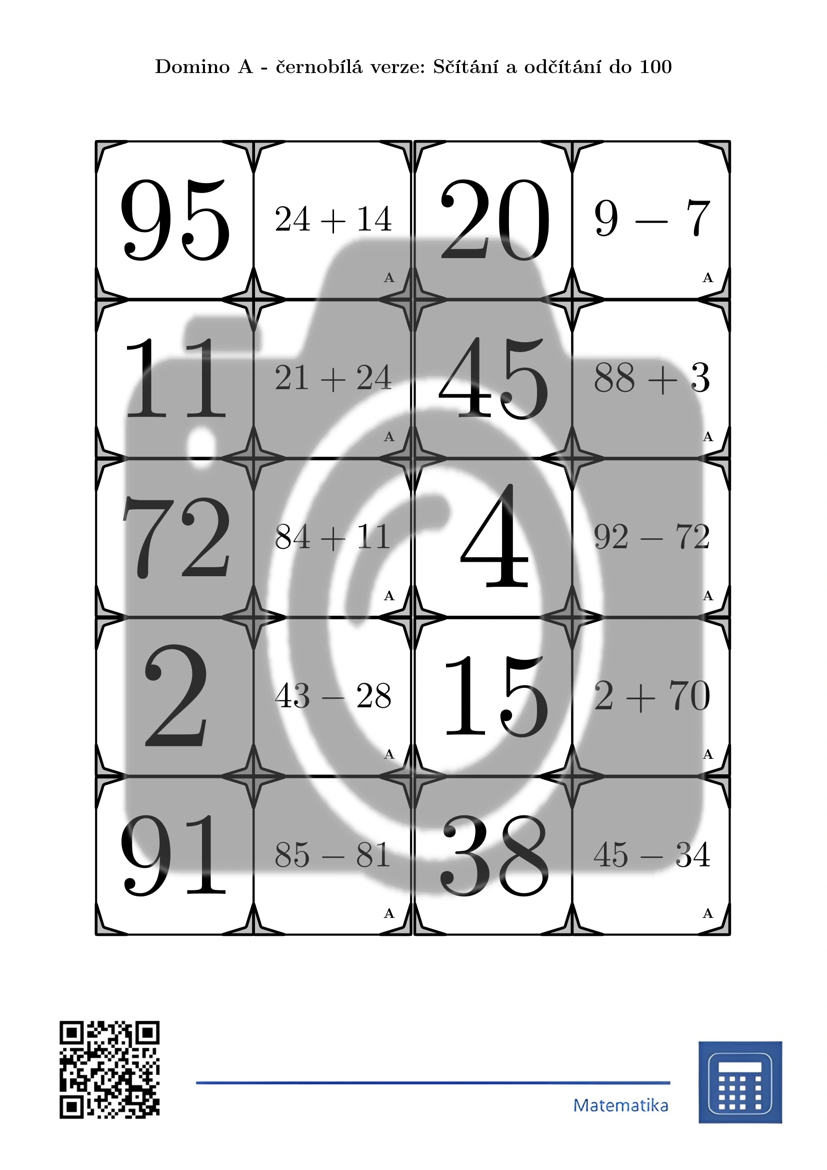 Domino: Sčítání a odčítání do 100 - Obrázek 3