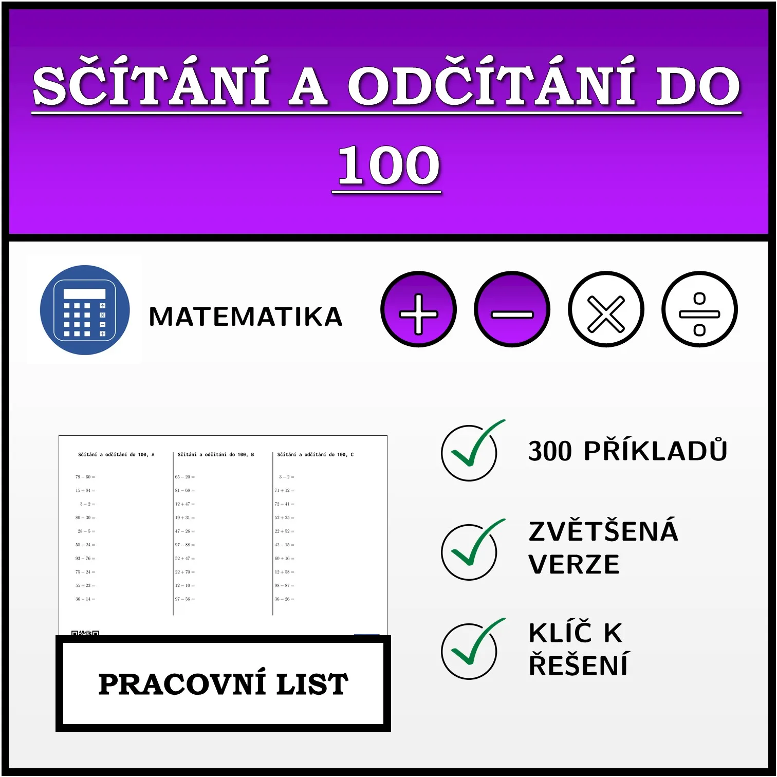 Pracovní list: Sčítání a odčítání do 100