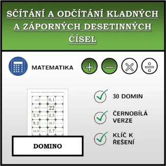 Domino: Sčítání a odčítání kladných a záporných desetinných čísel