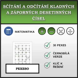 Pexeso: Sčítání a odčítání kladných a záporných desetinných čísel