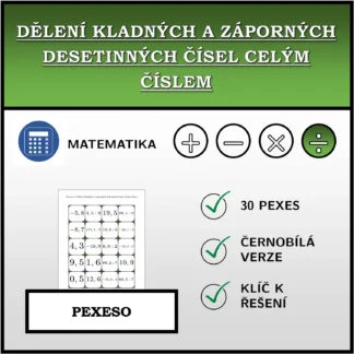 Pexeso: Dělení kladných a záporných desetinných čísel celým číslem