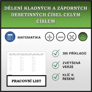 Pracovní list: Dělení kladných a záporných desetinných čísel celým číslem
