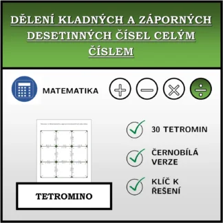Tetromino: Dělení kladných a záporných desetinných čísel celým číslem
