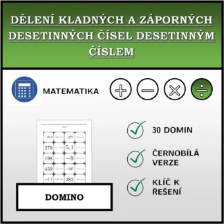 Domino: Dělení kladných a záporných desetinných čísel desetinným číslem