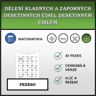 Pexeso: Dělení kladných a záporných desetinných čísel desetinným číslem