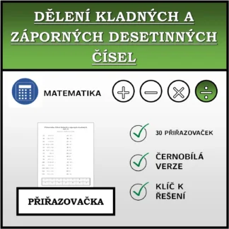 Přiřazovačka: Dělení kladných a záporných desetinných čísel