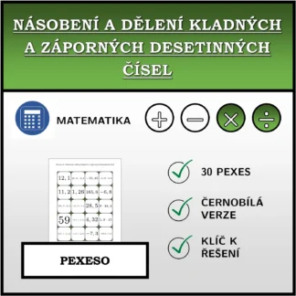 Pexeso: Násobení a dělení kladných a záporných desetinných čísel