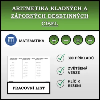 Pracovní list: Aritmetika kladných a záporných desetinných čísel