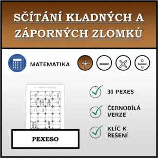 Pexeso: Sčítání kladných a záporných zlomků