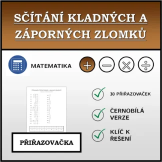 Přiřazovačka: Sčítání kladných a záporných zlomků