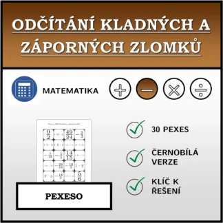 Pexeso: Odčítání kladných a záporných zlomků