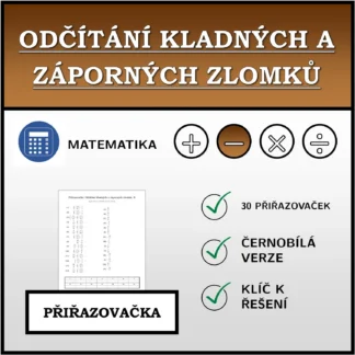 Přiřazovačka: Odčítání kladných a záporných zlomků