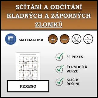 Pexeso: Sčítání a odčítání kladných a záporných zlomků