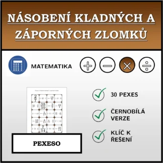 Pexeso: Násobení kladných a záporných zlomků