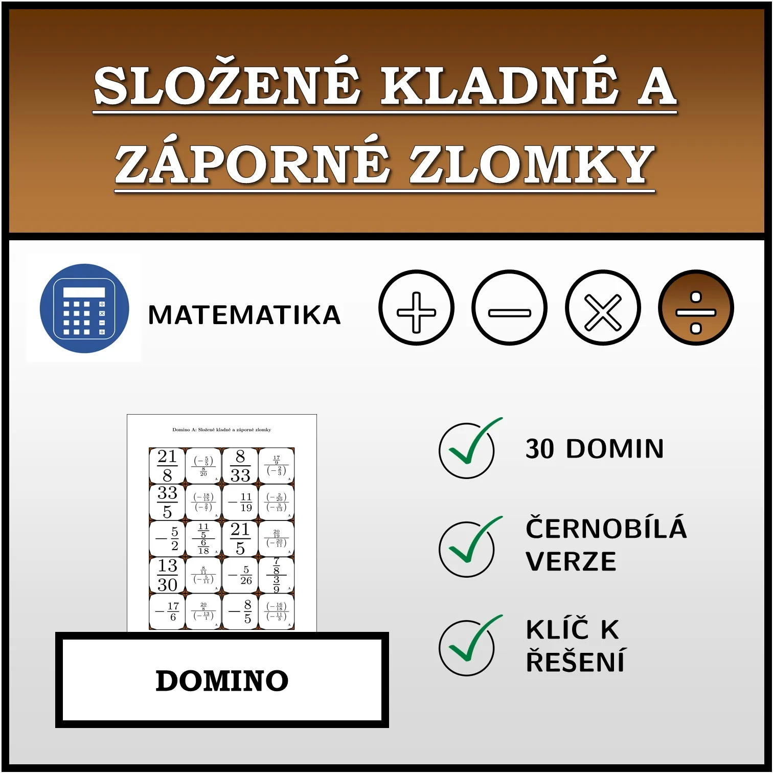 Domino: Složené kladné a záporné zlomky
