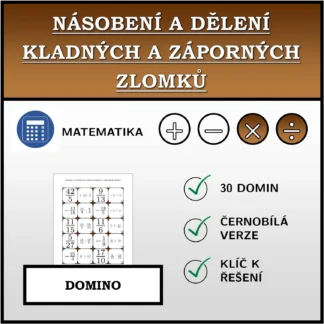 Domino: Násobení a dělení kladných a záporných zlomků