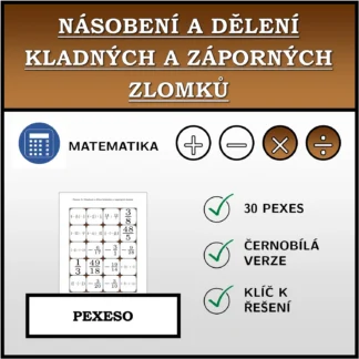 Pexeso: Násobení a dělení kladných a záporných zlomků