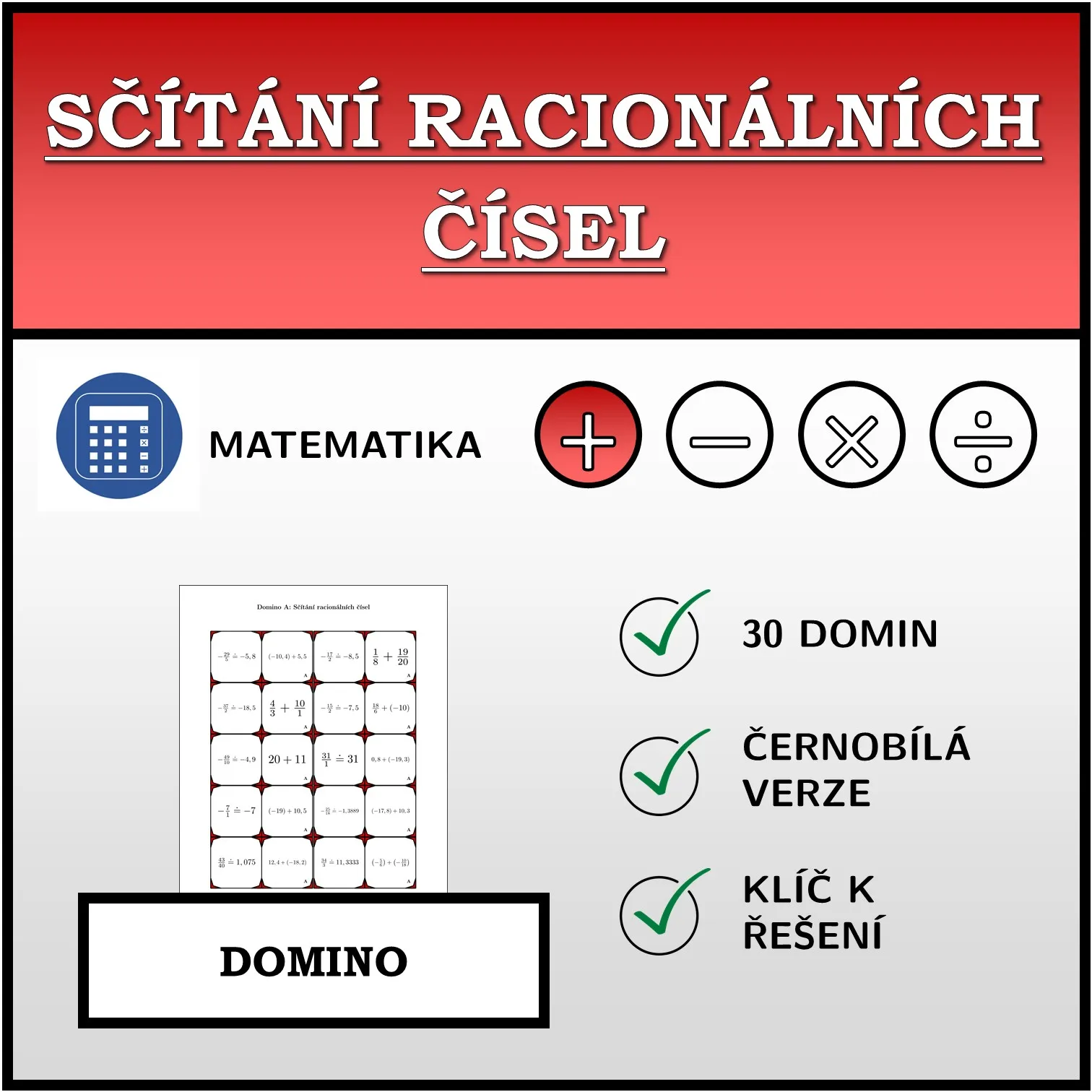 Domino: Sčítání racionálních čísel