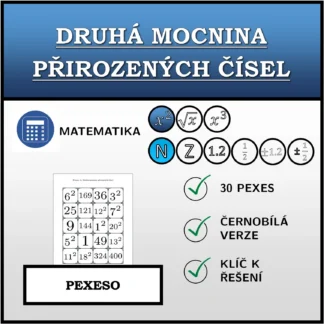 Pexeso: Druhá mocnina přirozených čísel