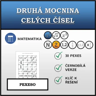 Pexeso: Druhá mocnina celých čísel