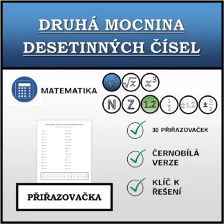 Přiřazovačka: Druhá mocnina desetinných čísel