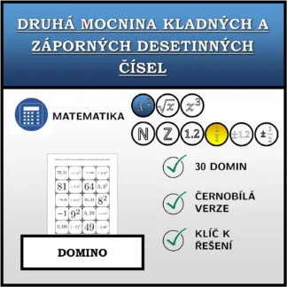 Domino: Druhá mocnina kladných a záporných desetinných čísel