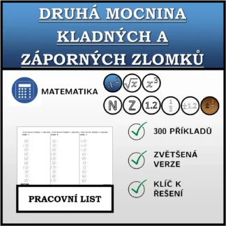 Pracovní list: Druhá mocnina kladných a záporných zlomků
