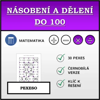 Pexeso: Násobení a dělení do 100
