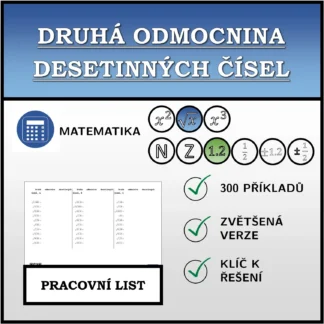 Pracovní list: Druhá odmocnina desetinných čísel