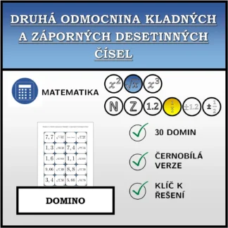 Domino: Druhá odmocnina kladných a záporných desetinných čísel