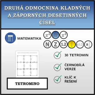 Tetromino: Druhá odmocnina kladných a záporných desetinných čísel