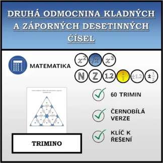 Trimino: Druhá odmocnina kladných a záporných desetinných čísel