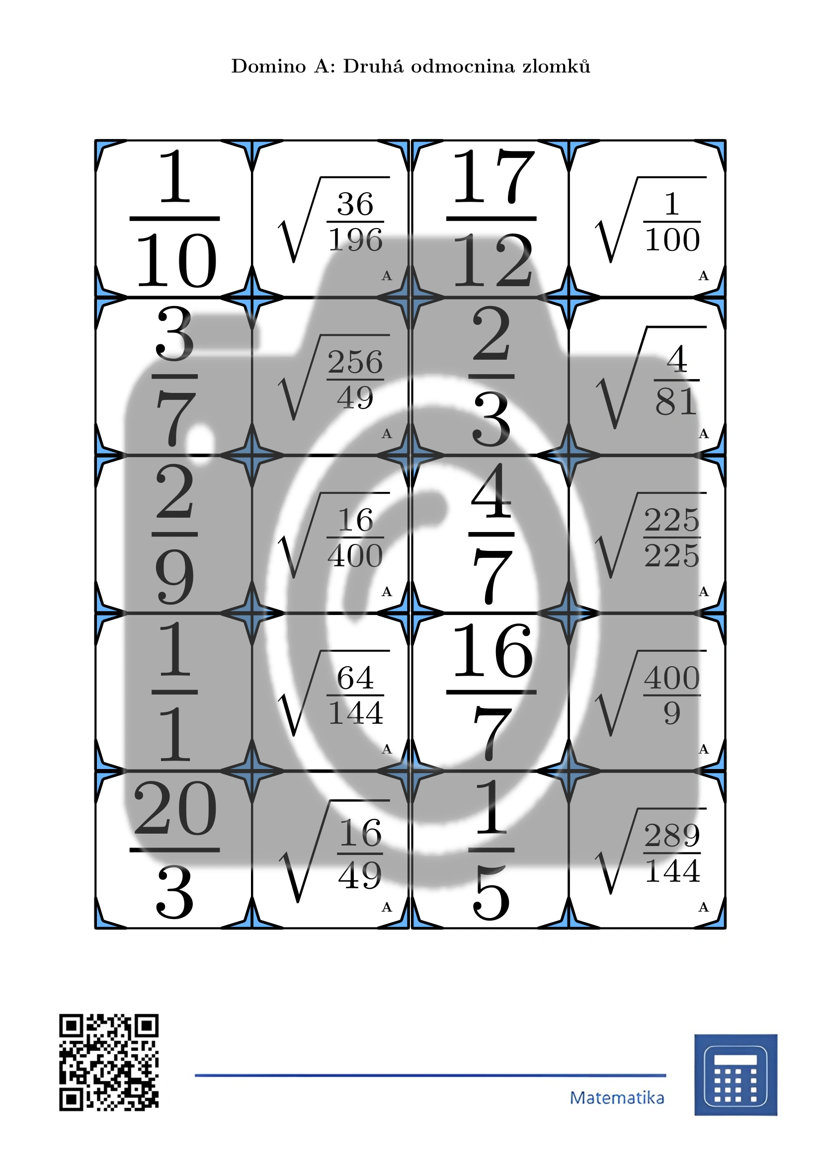 Domino: Druhá odmocnina zlomků - Obrázek 2