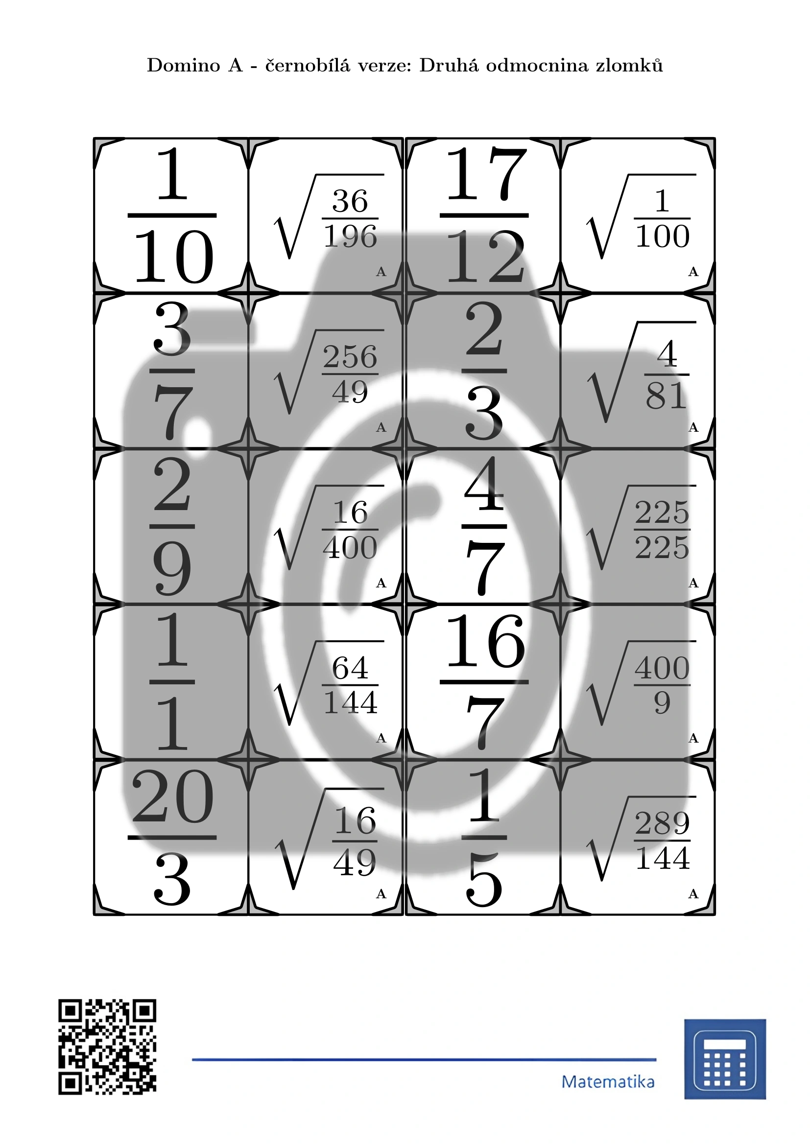 Domino: Druhá odmocnina zlomků - Obrázek 3