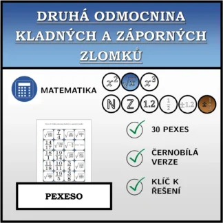 Pexeso: Druhá odmocnina kladných a záporných zlomků