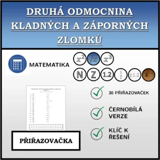 Přiřazovačka: Druhá odmocnina kladných a záporných zlomků