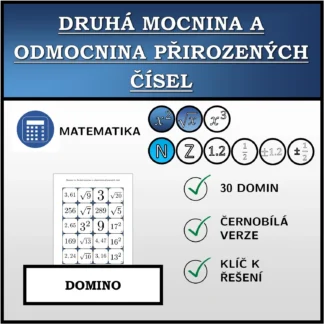 Domino: Druhá mocnina a odmocnina přirozených čísel
