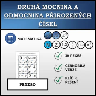 Pexeso: Druhá mocnina a odmocnina přirozených čísel