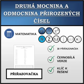 Přiřazovačka: Druhá mocnina a odmocnina přirozených čísel