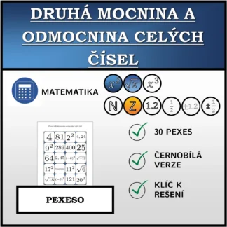 Pexeso: Druhá mocnina a odmocnina celých čísel