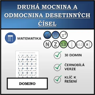 Domino: Druhá mocnina a odmocnina desetinných čísel