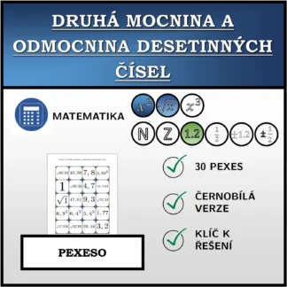 Pexeso: Druhá mocnina a odmocnina desetinných čísel